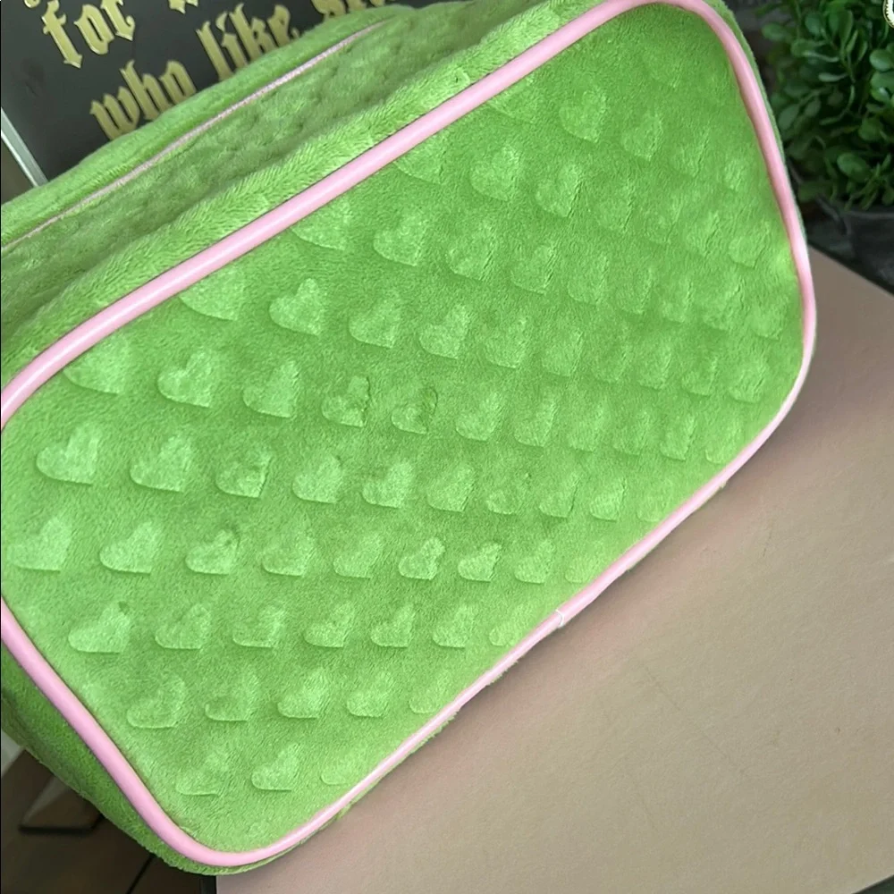 Juicy Couture Green and Pink Velour Cosmetic Case/Bag